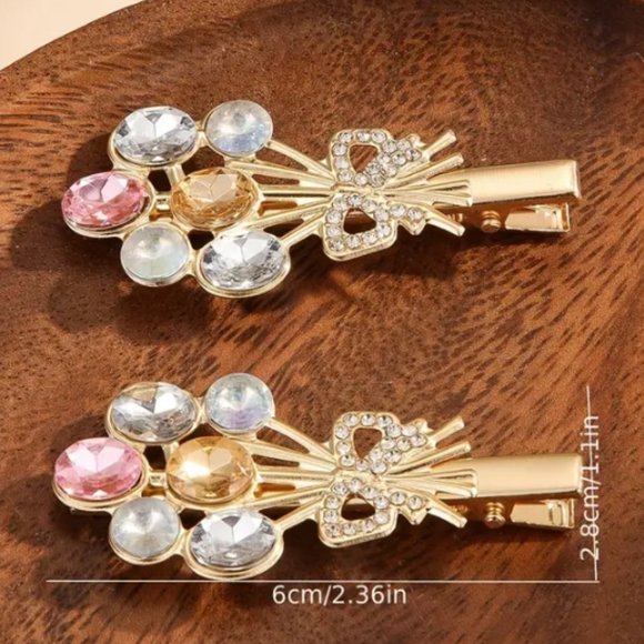 CRYSTAL BALLOON BOUQUET HAIR CLIPS in Gold (set of 2) - Picture 2 of 3